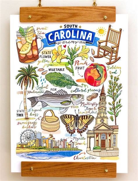 South Carolina Print State Symbols Illustration The Etsy