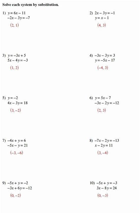 Solving Systems Of Equations Worksheet With Answers
