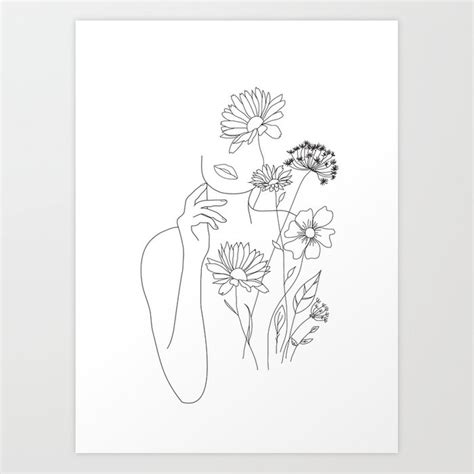 Keep your style fresh and fabulous with these amazing one line wall posters.make your space look great in an instant. Minimal Line Art Woman with Flowers III Art Print by ...