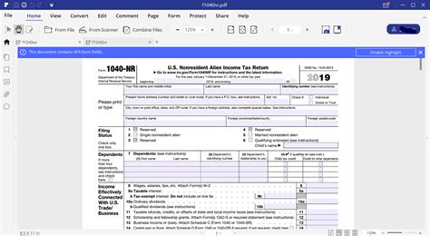 Irs Form 1040nr Read The Filling Instructions Before Filing It