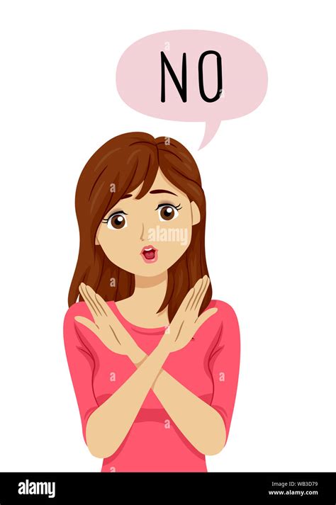 Illustration Of A Teenage Girl With Hands Cross And Saying No With Speech Bubble With No Stock