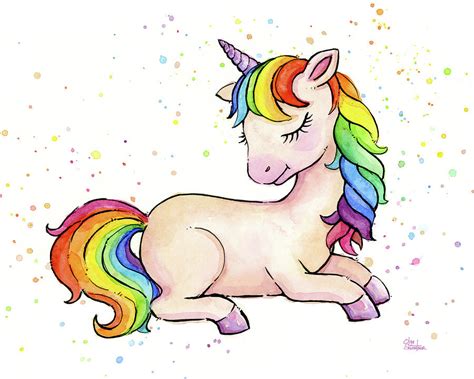 Sleeping Baby Rainbow Unicorn Painting By Olga Shvartsur Pixels