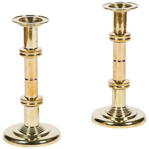Pair Of Turned Brass Candlesticks At 1stdibs