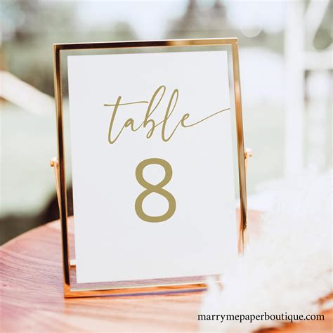 Table Number Sign Template Gold Modern Script Modern Table Number