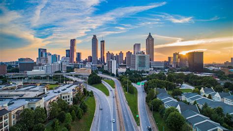 Atlanta Georgia Ga Downtown Skyline Aerial Panorama Stock Photo