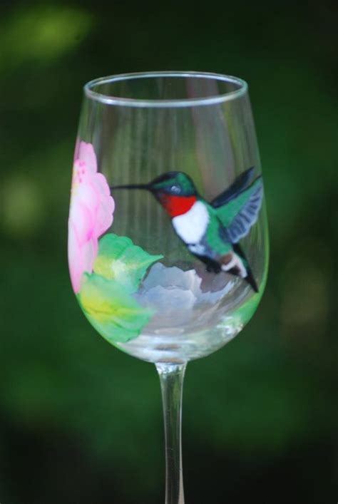 Hand Painted Wine Glass Hummingbird Flower Bird Wine Glass Bird Lover T Mothers Day T