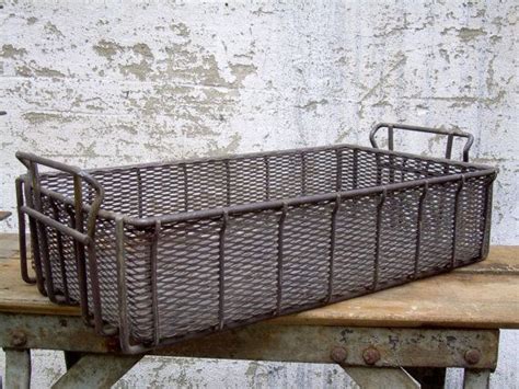 Vintage Industrial Large Metal Two Handled Basket By