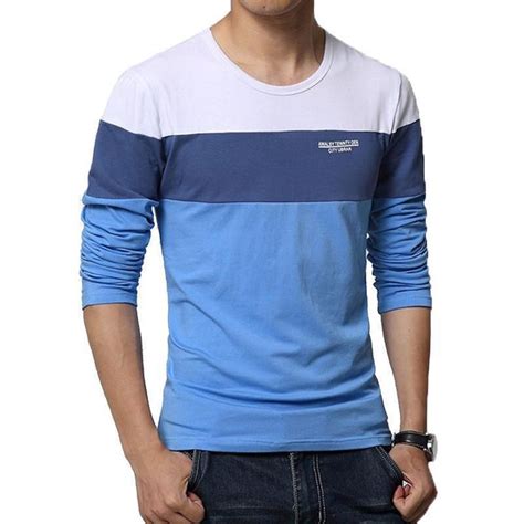 Men Patchwork Cotton T Shirts Sky Blue Dark Grey Orange Tops Type Tees Gender Men Item Type