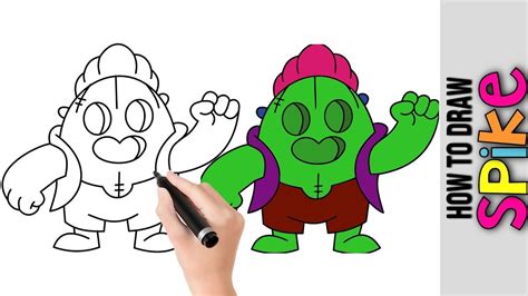 how to draw spike from brawl stars ★ cute easy drawings tutorial for beginners step by step