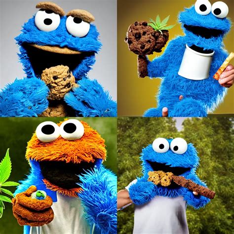 Cookie Monster Holding A Weed Plant And Smoking Weed Stable Diffusion