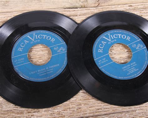 5 Vintage 45 Records / Blue Vinyl Records / Antique Vinyl Records Decorations / Old Records ...