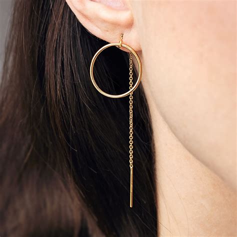 Circle Threader Earrings In K Gold Fill Gold Hoops Long Etsy