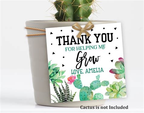 Cactus Teacher Appreciation Favor Tags Thank You For Helping Etsy