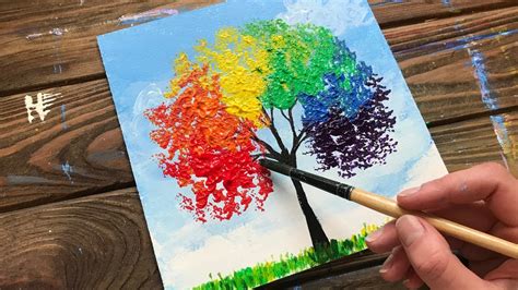 Rainbow Tree Acrylic Painting For Beginners How To Paint A Simple