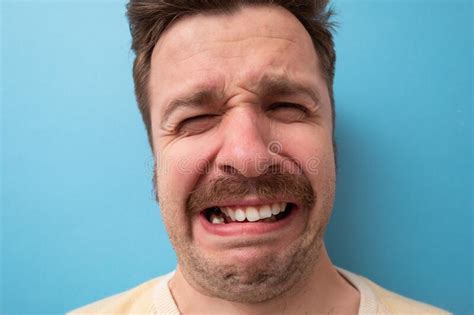 Funny Caucasian Man Crying Wipes Tears Losing His Job Stock Photo