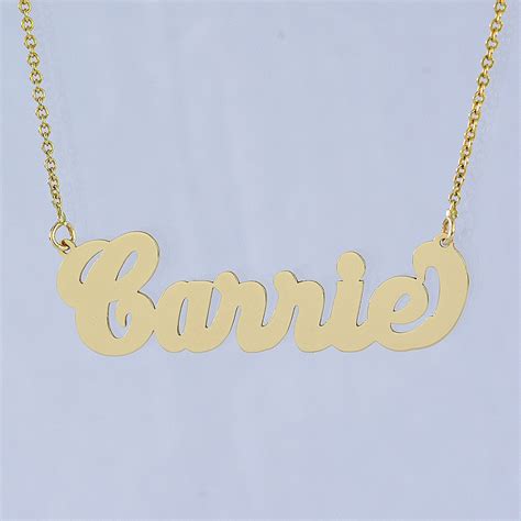 10kt or 14kt solid gold personalized carrie cursive bold name necklace laser cut fine jewelry nn11