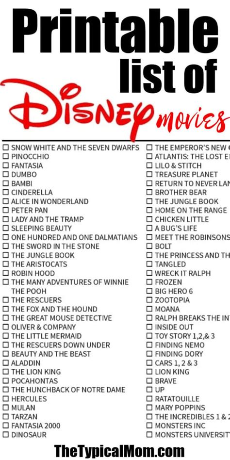 Free Printable Disney Original Movies Checklist