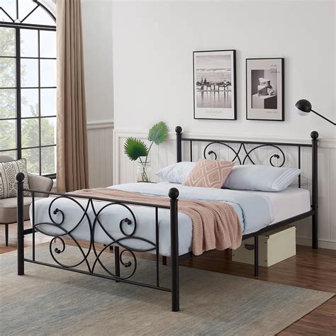 Full Size Victoria Platform Bed Frame With Headboard And Footboard Metal Material Slats Support