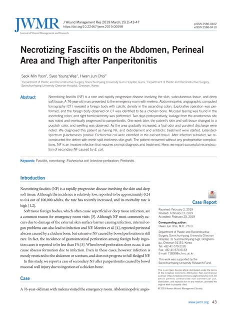 Pdf Necrotizing Fasciitis On The Abdomen Perineal Area And Thigh