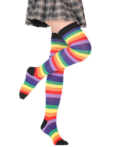 Imperial Rainbow Striped Thigh High Socks Super X Studio