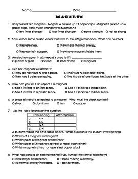 Grab the magnets and magnetism worksheets featuring experiments and activities like label the poles, classifying understanding novel terms is vital in learning new scientific concepts. Magnets Test 3rd Grade by Luvteaching | Teachers Pay Teachers