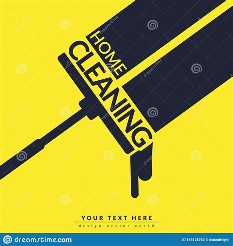 Vector Of Black Squeegee Cleaning On Surface Isolated On Yellow Color