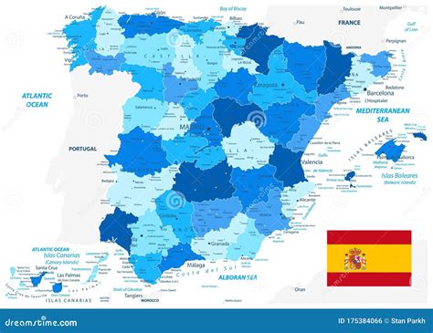 Spain Administrative Divisions Map Blue Color Stock Vector Illustration Of Ibiza European