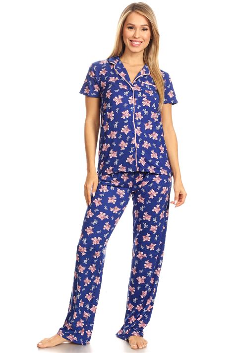 Womens Sleepwear Pajamas Set Woman Short Sleeve Button Down Set