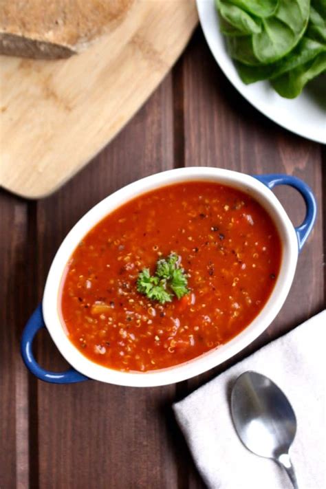 Tomato Soup With Roasted Red Peppers And Quinoa Vegan Frugal Nutrition