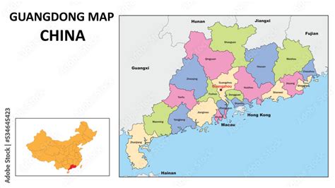 Guangdong Map Of China State And District Map Of Guangdong Political