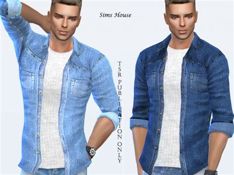 Mens Denim Shirt With A T Shirt By Sims House At Tsr Sims 4 Updates
