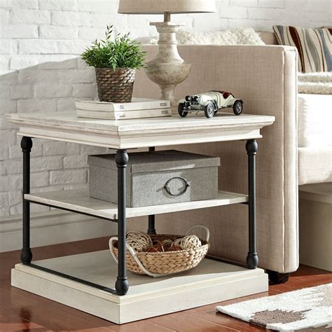 Weston Home Cabana Accent Storage Side Table Ivory White