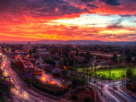 sunset  los angeles red sky clouds twilight wallpaper hd