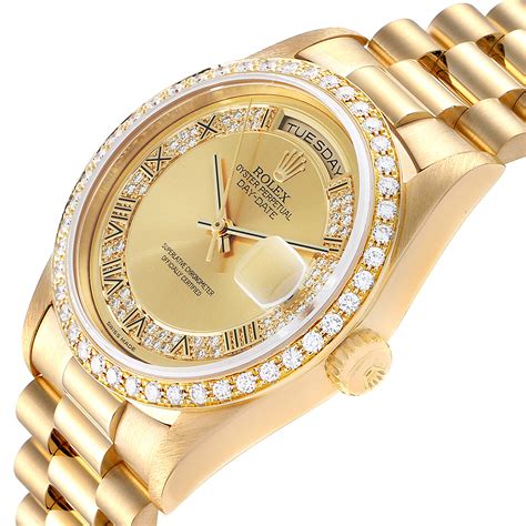 Rolex President Day Date 36mm Yellow Gold Diamond Mens Watch 18348