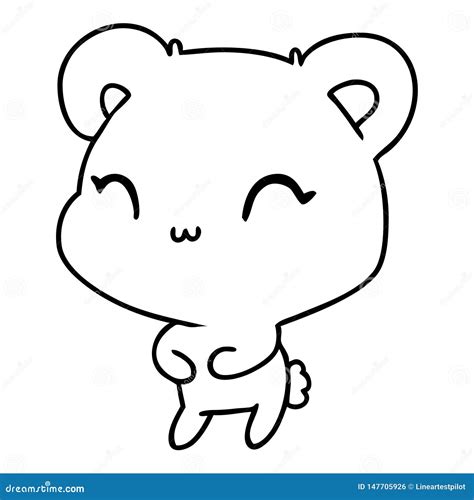 Line Drawing Kawaii Cute Teddy Bear Stock Vector Illustration Of