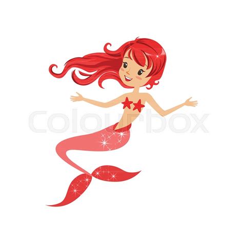 Mermaid Girl With Long Red Hair And Stock Vector Colourbox