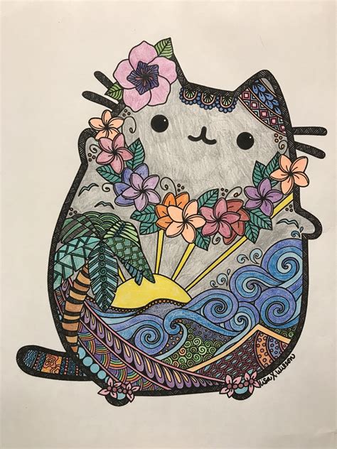 Kittens hang on the beech tree hoop (10 in diameter). Hawaiian Pusheen (after) | Pusheen coloring pages, Cat ...