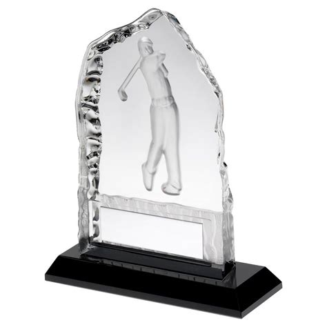 Clear Glass Frosted Golf Iceberg On Black Base Trophy Award 5in New