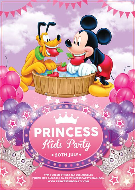 پوستر یا کارت دعوت لایه باز انیمیشن با طرح پرنسس مناسب جشن تولد ، اتاق