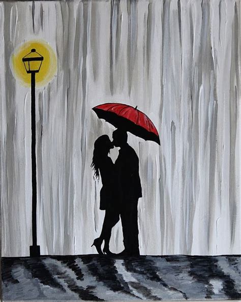 Original Couple In Rain Painting Couple Kissing In The Rain Wall Art