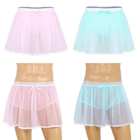 Mens Ruffled Sissy Skirt Tulle Lace Crossdresser Short Skirt Panties
