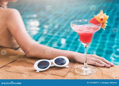 Young Back Woman In Bikini Swimming Pool Drink Cocktail Stock Image Image Of Pool Luxury