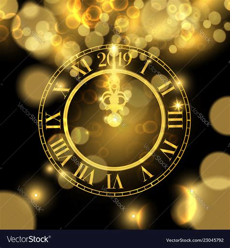Gold New Years 2019 Clock Luxury Greeting Card Vector Image