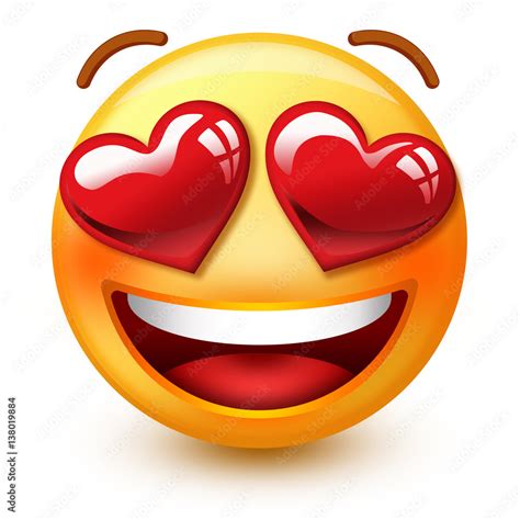 cute in love face emoticon or 3d smiley emoji with heart shaped eyes that shows love or