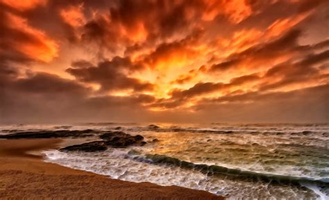 Beautiful Beach Sunset Over The Ocean Vector Art Image