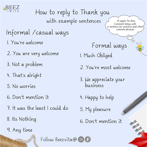 Beez Vita How To Reply To Thank You In Formal And Informalcasual Ways With Example Sentences