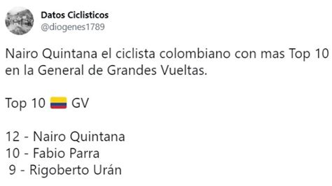Nairo Quintana Es El Colombiano Con Más Apariciones En El Top 10 De Las Grandes Vueltas Infobae
