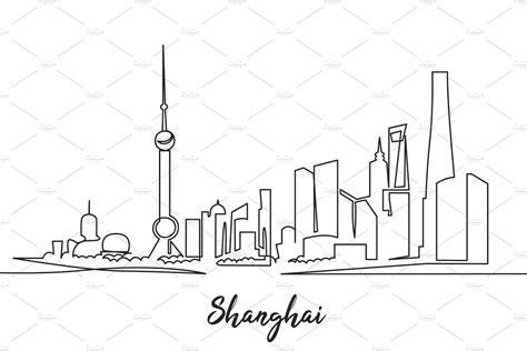 Shanghai Architecture One Line Art Creative Daddy