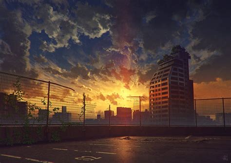 Rooftop Sunset Anime Wallpapers Wallpaper Cave