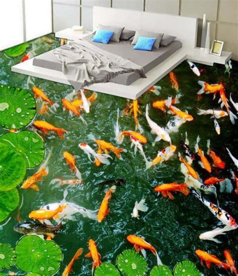 3d Active Fish Floor Mural Aj Wallpaper
